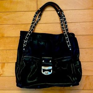 B Makowsky Black Leather Chain Shoulder Strap